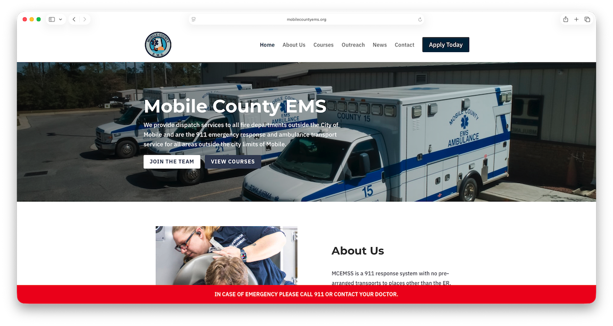 homepage of the mobile county ems website