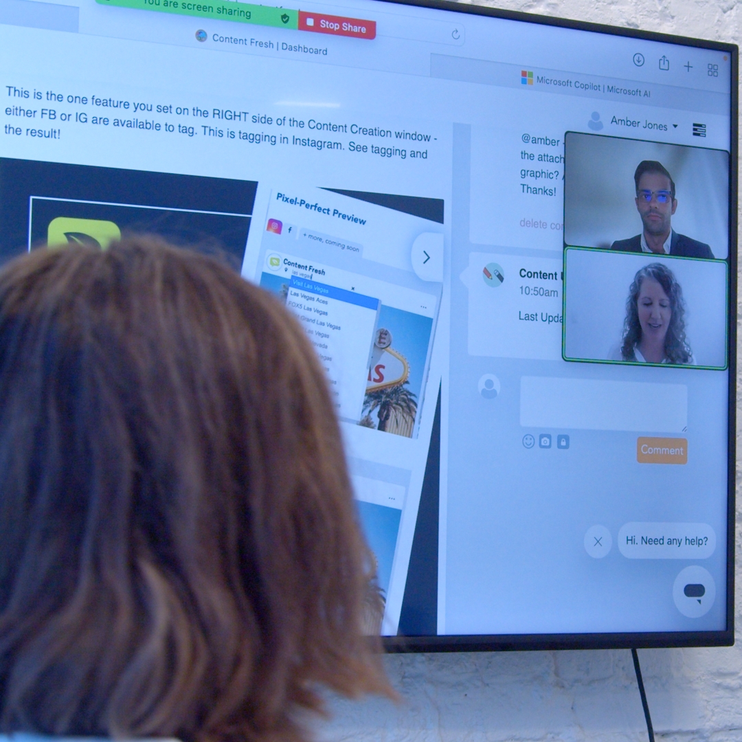 Content Fresh team discussing social media strategy
